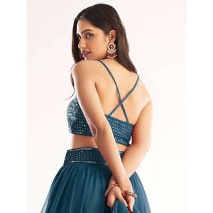 Lehenga choli ชุดต้อนรับ georgette เลื่อมสีน้ำเงินสีน้ำเงินอมเขียวที่น่าสนใจ - Product Image 3