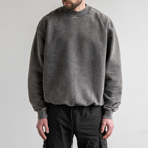 Sweat-shirt à col rond pour homme, style streetwear, en tissu molletonné épais imprimé, délavé à l'acide, coupe ample, XL, modèle uni, collection automne - Product Image 6