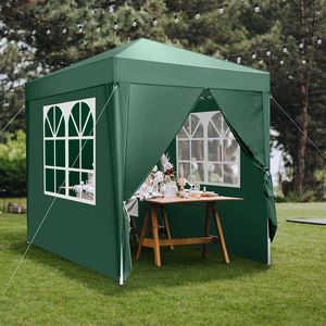 Tenda da Campeggio Pratica 2x2m con Due Porte e Due Finestre, Design Pieghevole ad Angolo Retto, Verde Impermeabile - Product Image 1