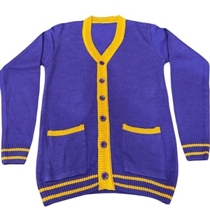 Cardigan tricoté jaune à col en V pour homme, avec boutons recouverts de laine/acrylique, manches longues, couleur unie, pour l'hiver - Product Image 1