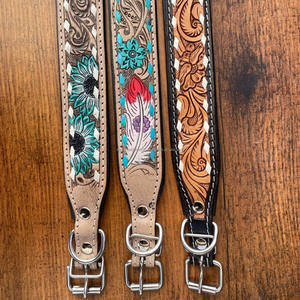 Manufacturer Hot Selling Hand Tooled Leather <b>Padded</b> Dog Collar High Quality Genuine Cow Leather Adjustable Training Pet Collars - Product Image 6