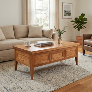 Table basse rectangulaire en bois massif avec 3 panneaux de rangement à tiroirs, pieds coniques, style mid-century, pour salon, table de cocktail ou de thé - Product Image 2