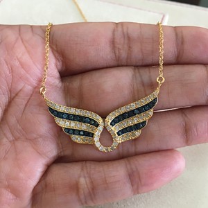 Women's Trendy Brilliant Cut Natural White Blue Wing Pendant Necklace 925 Sterling Silver Rhodium Plated <b>Rope</b> <b>Chain</b> 1.23 Ct Claw - Product Image 2