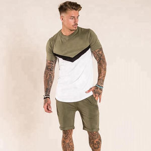<b>Mens</b> Olive Green and White Color Block Crew Neck T-<b>Shirt</b> Short Sleeve Chevron Stripe Casual Cotton Top Custom Logo OEM ODM - Product Image 6