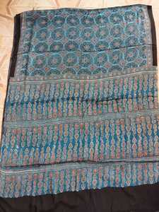 AJRAKH NATURAL HANDBLOCK PRINTED SAREE PURE MODAL SILK <b>FABRIC</b> PREMIUM EXPORT QUALITY MATERIALS AVAILABLE IN STOCK WHOLESALE - Product Image 6