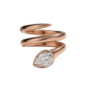 Bague de fiançailles en or rose 18 carats avec diamant taille poire, motif serpentine, ajustable, pour femme, bijou délicat et élégant - Product Image 1