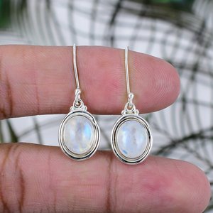 Pendientes de regalo vintage hechos a mano, plata de ley 925, piedra lunar arcoíris natural, joyería elegante con colgante para mujer - Product Image 1