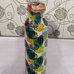 Luxury <b>Leaf</b> Patterned Pure Copper Water Bottle For Wellness Gym Yoga Leak Proof Lid Healthy Mineral Drinking Water Metal Vessel - Product Image 1