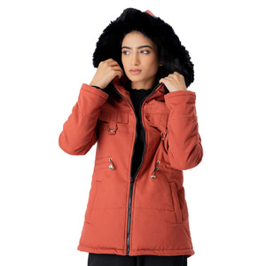 Women's Quilted Parka <b>Jacket</b> With Fur Trim Hood Zipper Closure Winter Outwear Solid Color Thick Warm Coat - Product Image 1