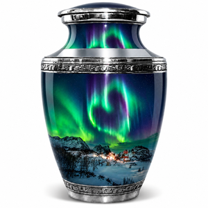 Urna Funeraria Aurora Celestial con Diseño Artístico de Luces del Norte, Mapa de Constelaciones y Elegante Urna Grabada en Plata - Product Image 5