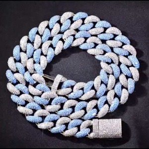 Bracelet cubain en moissanite bicolore bleu, argent 925, micro-incrustation, bijoux hip-hop unisexe - Product Image 1