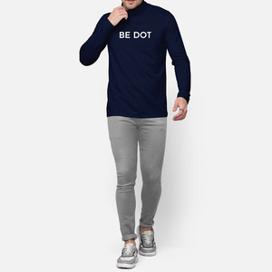 <b>Men's</b> O-Neck Long Sleeve Polyester Knitted Casual <b>Top</b> Breathable Solid White Text Navy Blue - Product Image 2