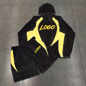 Sudadera con capucha de nailon con cremallera, impermeable, OEM, personalizada, conjunto de dos piezas para hombre, ropa de calle, chaqueta cortavientos reflectante 3M, chándal - Product Image 2