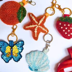 Traditional Artisan Embroidered <b>Keychain</b> with Colorful Seed Bead Decoration - Product Image 6