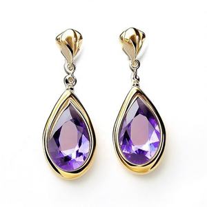 Flower Design Stylish Drop Earrings With Natural Amethyst <b>Diamonds</b> in 18k Solid Gold Bulk - Product Image 2