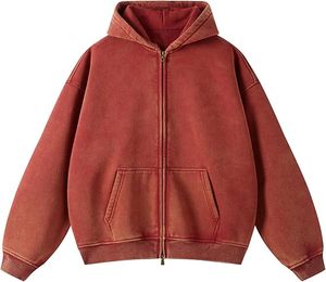 Custom Brand Plain Acid Wash Full Zip Up Hoodie Heavyweight <b>100</b>% cotton winter hoodies Vintage Retro Windbreaker hoodies - Product Image 3