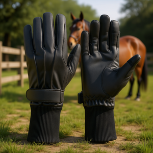 Custom Leather Long Winter Waterproof Silicone Printed Horse Riding <b>Gloves</b> <b>Warm</b> Insulated Equestrian Unisex Hook Loop Closure - Product Image 3