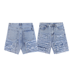 Custom American High street <b>Hip</b> Pop Painting Washed Distressed Fray Loose Denim Shorts Men Men's Shorts High Quality Baggy Jorts - Product Image 3