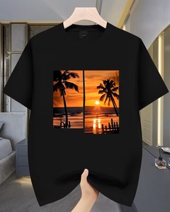 เสื้อยืดแขนสั้นผู้ชายลายการ์ตูนสำหรับฤดูร้อน ผลิตจากผ้าฝ้าย 100% เป็นมิตรกับสิ่งแวดล้อม เสื้อยืดคอกลมลำลองสำหรับวันหยุดพักผ่อนกลางแจ้ง ทรงปกติ - Product Image 1
