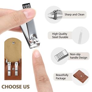 Trending 4 Piece Nail Care Grooming Set <b>Leather</b> Pocket Case Fingernail Clippers Beauty <b>Tools</b> for Daily Use - Product Image 2