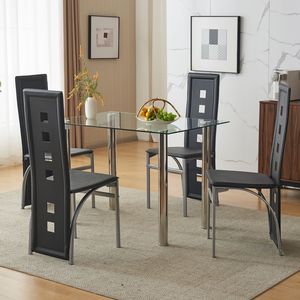 Set da Pranzo in 4 Pezzi Nero con Piano in Vetro Temperato e Sedie Comode per Cucina o Sala da Pranzo - Product Image 6