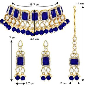 Gold Plated Alloy <b>Necklace</b> Earrings Set <b>Blue</b> Zircon Imitation Pearl Ethnic Wedding Jewelry Women's Fashion Jewelry Sets - Product Image 4