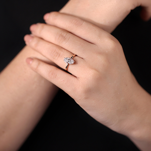 Marquise Cut Moissanite Diamond Engagement <b>Ring</b> Asymmetrical Halo Bridal Promise <b>Ring</b> Yellow Gold IGI Certified Anniversary 18k - Product Image 6