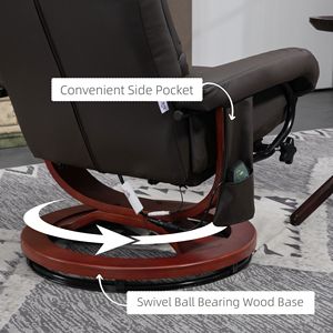 Poltrona Reclinabile Girevole con Massaggio in Ecopelle Marrone e Poggiapiedi, Controllo Remoto e Maniglia Manuale con Funzione Elettrica per il Massimo Comfort Domestico - Product Image 6