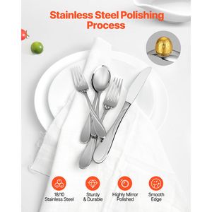 Set di posate da 30 pezzi in acciaio inossidabile per alimenti, utensili con finitura a specchio, lavabili in lavastoviglie, per la tavola - Product Image 3