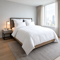 Parure de lit 4 pièces en coton rayé blanc 400TC – Housse de couette, taies d'oreiller, drap-housse – Toutes saisons, usage domestique