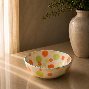 Contemporary Stylish Ceramic Pasta Bowl Colorful Polka Dot Artwork Wide Glazed Design for Modern Casual Dining Tables - Product Image 4