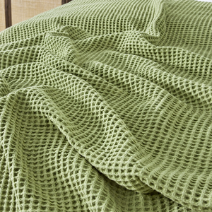Green Waffle Knit Throw <b>Blanket</b> Rectangular Breathable Bedding Cover All-Season Bedding Eco-Friendly Breathable - Product Image 3