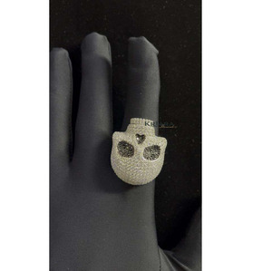 Anillo de cóctel con diseño de esqueleto, plata 925, oro de 18K, moissanita con engaste pavé, estilo punk, joyería unisex para fiesta - Product Image 1