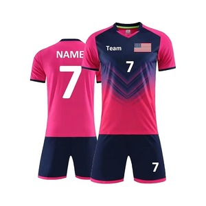Ensemble de maillots de football pour hommes, bleu clair marine, imprimé géométrique, sublimé, évacuation de l'humidité, manches courtes, col en V, coupe athlétique - Product Image 6