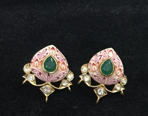 Luxury Hand Painted Meenakari <b>Stud</b> <b>Earrings</b> 18k Gold Plated Natural Emerald Ruby Polki Kundan Enamel <b>Earrings</b> Traditional Fine - Product Image 4