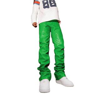 Top qualité 2025 mode hommes pantalons droit incurvé rayé cuir pantalon personnalisé pantalons de survêtement pantalon empilé cuir pantalon - Product Image 4