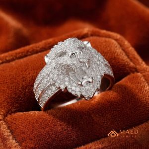 Bague de mariage et d'anniversaire de luxe pour homme, tête de tigre en moissanite argentée, style hip-hop - Product Image 5