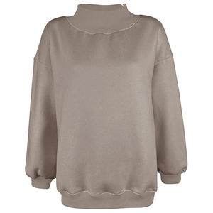 Sweat-shirt pour femme taupe à col montant, coupe ample avec épaules tombantes et poignets froncés pour un style streetwear décontracté - Product Image 4