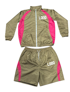 Ensemble short homme deux pièces en polyester respirant de haute qualité, col montant zippé, idéal pour l'entraînement et le streetwear estival - Product Image 4