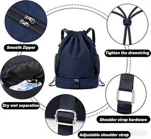 Drawstring Sports <b>Backpack</b> with Shoe Compartment Nylon Gym Bag Lightweight Foldable <b>Backpack</b> for Swimming Yoga Deep Blue - Product Image 6