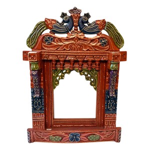 Handcrafted Wooden Jharokha Frame | Antique Finish <b>Decorative</b> Wall Temple | Traditional Indian Carved Window Panel - Product Image 3