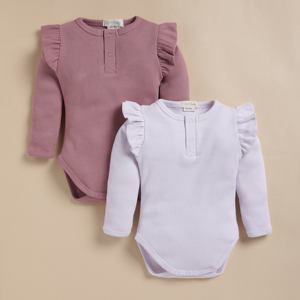 Body à manches longues en bambou biologique élasthanne de qualité supérieure Lot de 2-Nostalgie Rose + Lavande Brouillard - Product Image 1