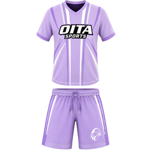 Ensemble short et maillot de rugby blanc lavande à manches courtes et col en V, uniforme d'équipe respirant et léger, kit de sport personnalisé pour l'entraînement - Product Image 1