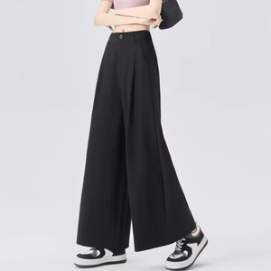 Pantalon large à taille haute pour femme, long, uni, plissé, décontracté, avec ceintures - Product Image 2