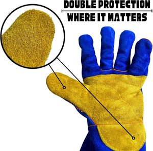 Gants de soudage multifonctionnels en cuir de vache, résistants au feu et à la chaleur, double couche de protection, pour soudeurs - Product Image 5