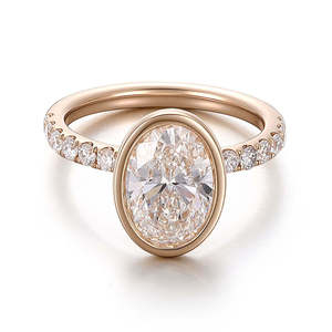 Bague de fiançailles classique en or massif 14 carats avec diamant ovale de 2 carats serti clos, certifiée GIA, style classique, diamant de laboratoire, bague de promesse - Product Image 1