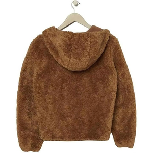 Fasmic International – Veste d'hiver décontractée pour femme, marron, en fausse fourrure sherpa, avec capuche, fermeture éclair, manches longues et poche avant - Product Image 3