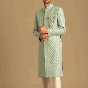 Salwar Kameez de mariage haut de gamme pour homme, style indien pakistanais, robe de marié royale brodée, infroissable, protection solaire - Product Image 1