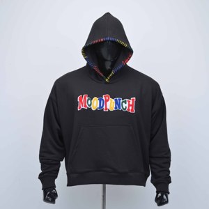 เสื้อฮู้ดปักลายตามสั่ง NRL ทรงปกติสำหรับผู้ชาย สีดำ ผ้าฝ้ายเฟรนช์เทอร์รี่ สไตล์ลำลองสำหรับฤดูใบไม้ร่วง ดีไซน์กระเป๋าโลโก้ด้านหน้า - Product Image 1