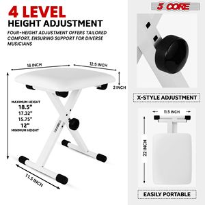 Soporte de Teclado Individual Estilo X, Elevador de Piano Ajustable, Banco Acolchado Grueso KS 1X WH+KBB 02 WH - Product Image 3